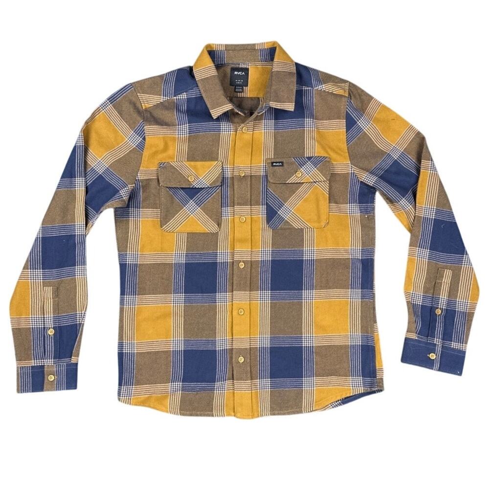 RVCA That’ll Work Yellow and Blue Flannel Long Sleeve Medium New with tags NWT